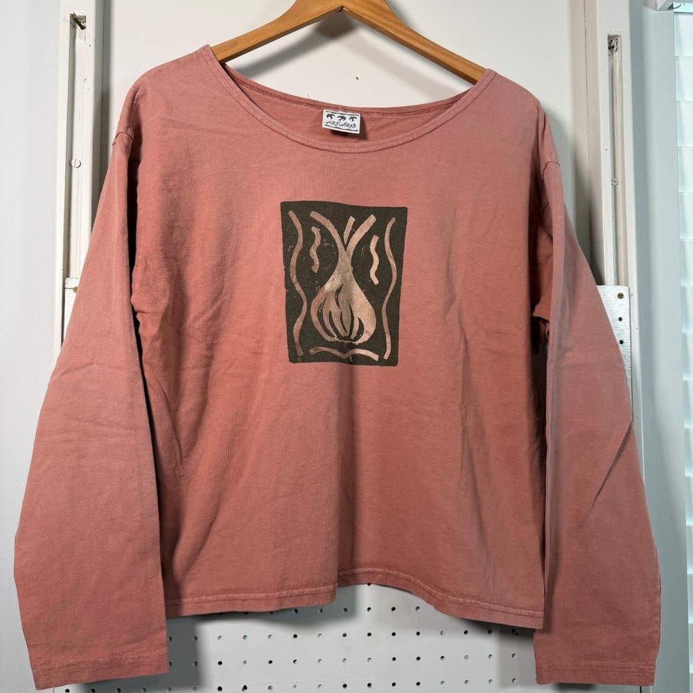 Vintage Artworks Shirt Womens Terracotta Pink Graphic Long Sleeve Art To Wear Me